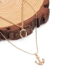 Lilly & Sparkle Women Alloy Gold Toned 2 Layered Anchor Necklace and Horse Shoe Shaped Pendant