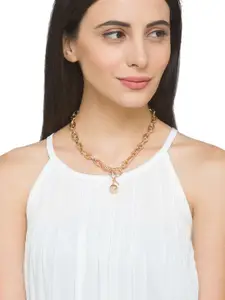 Lilly & sparkle Gold-Toned Gold-Plated T Shaped Closure With Golden Bead Choker Necklace