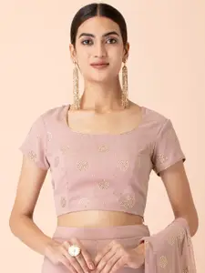 INDYA for Shraddha Kapoor Pink Mukaish Foil Print Crop Top