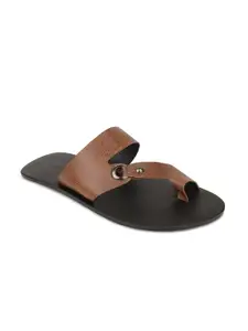 Regal Men Tan & Black Leather Comfort Sandals