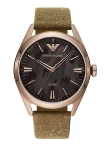Emporio Armani Men Brown Printed Dial & Brown Leather Straps Analogue Watch AR11396