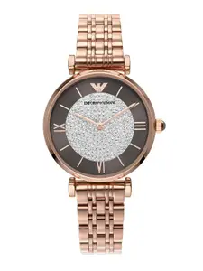 Emporio Armani Women Silver-Toned Dial & Rose Gold-Toned Steel Watch AR11402
