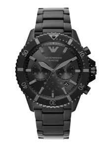 Emporio Armani Men Black Embellished Dial & Black Stainless Steel Bracelet Style Straps Analogue Watch