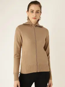 Madame Women Beige Solid Front-Open Sweater
