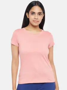 Dreamz by Pantaloons Women Pink Solid Pure Cotton Regular Lounge tshirt