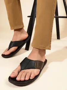 Liberty Men Black & Brown PU Slip On Comfort Sandals