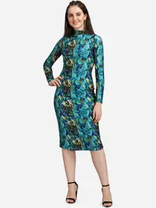 PURVAJA Turquoise Blue & Black Bodycon Dress