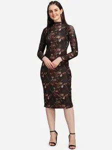 PURVAJA Coffee Brown Bodycon Midi Dress