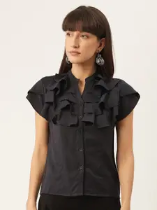 ZOELLA Black Ruffles Shirt Style Top