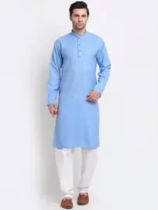 KRAFT INDIA Men Blue Checked Pure Cotton Kurta with Pyjamas