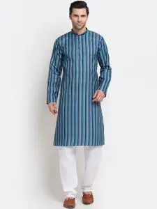 KRAFT INDIA Men Blue Striped Regular Pure Cotton Kurta with Pyjamas