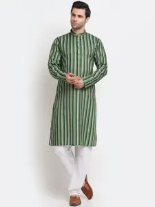 KRAFT INDIA Men Green Striped Regular Pure Cotton Kurta with Pyjamas