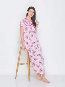 AV2 Cotton Pink Floral Printed Maternity Maxi Nightdress