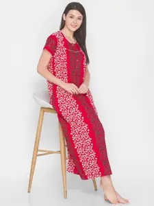 AV2 Red Printed Pure Cotton Maternity Maxi Nightdress