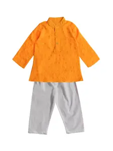 YK Boys Yellow Regular Pure Cotton Kurta with Pyjamas