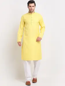 KRAFT INDIA Men Yellow Printed Regular Pure Cotton Kurta with Pyjamas
