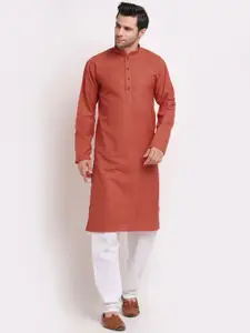 KRAFT INDIA Men Rust Printed Regular Pure Cotton Kurti with Pyjamas