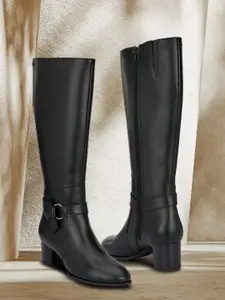 Delize Black Leather Party High-Top Block Heeled Boots