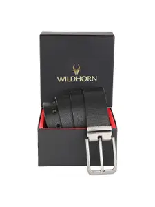 WildHorn Men Black Textured Leather Belt