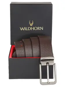 WildHorn Men Brown Textured Leather Formal Belt