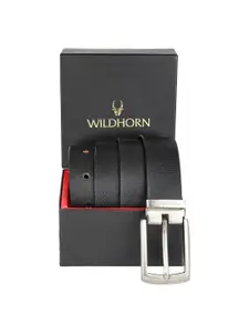 WildHorn Men Black Textured Leather Formal Belt