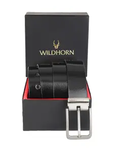 WildHorn Men Black Leather Formal Belt