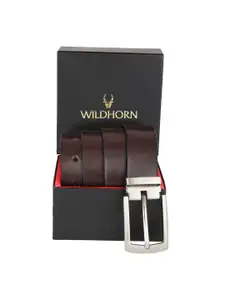 WildHorn Men Brown Textured Formal Leather Belt