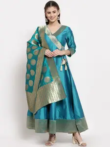 Myshka Green & Gold-Toned Ethnic Motifs Ethnic Anarkali Dress With Dupatta