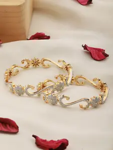 Saraf RS Jewellery Set Of 2 Gold-Plated White AD-Studded Floral Handcrafted Bangles