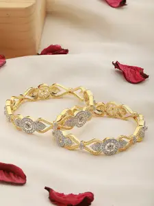 Saraf RS Jewellery Set Of 2 Gold-Plated White AD-Studded Leafy Floral Design Bangles