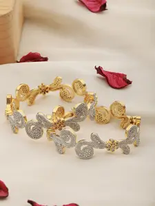 Saraf RS Jewellery Set of 2 Gold-Plated White AD-Studded Handcrafted Bangles