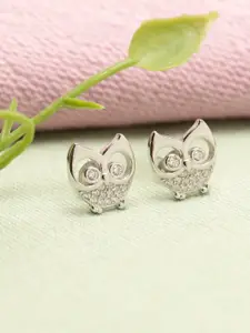 GIVA 925 Sterling Silver Rhodium Plated Anushka Sharma Silver Sparkling Owl Earrings