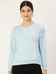 Duke Women Blue Printed Taping Sweatshirt