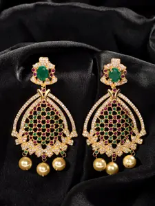 Saraf RS Jewellery Gold-Plated AD Studded Contemporary Drop Earrings