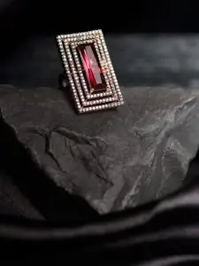 Saraf RS Jewellery Rose-Gold Plated Pink Studded Solitaire Adjustable Cocktail Finger Ring