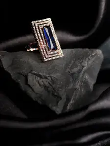 Saraf RS Jewellery Rose Gold-Plated Blue & White Ruby & AD Studded Handcrafted Adjustable Finger Ring
