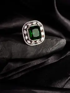 Saraf RS Jewellery Rose Gold-Plated Green Emerald Handcrafted Adjustable Finger Ring