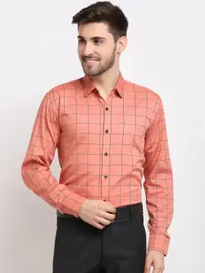 JAINISH Men Orange Smart Windowpane Checks Opaque Checked Formal Shirt