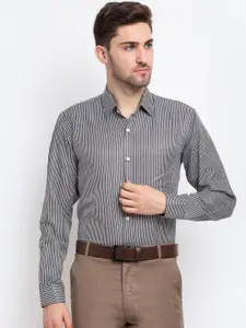 JAINISH Men Black Smart Micro Checks Opaque Striped Formal Shirt