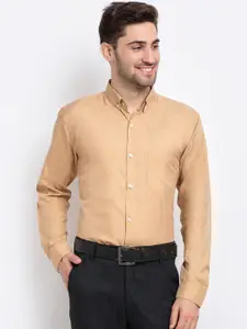 JAINISH Men Beige Smart Opaque Button Down Collar Formal Shirt
