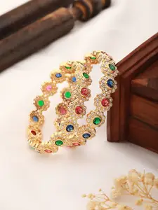 Saraf RS Jewellery Set Of 2 Gold-Plated Pink & Green AD-Studded Handcrafted Bangles
