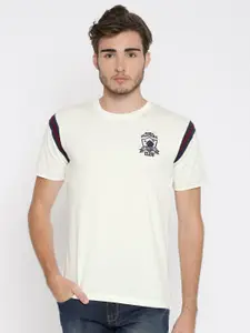 John Players Men Off-White Solid Round Neck T-shirt