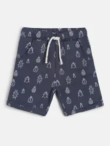 MINI KLUB Boys Grey Floral Printed Regular Shorts