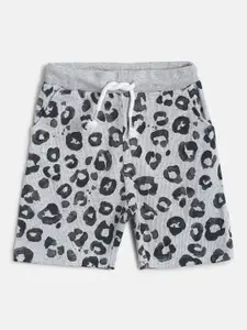 MINI KLUB Boys Grey Animal Printed Regular Shorts