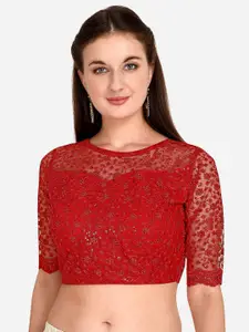 Amrutam Fab Women Red Sequined Embroidered Saree Blouse