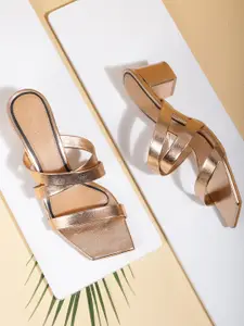 CORSICA Rose Gold Solid Block Heels with Glossy Finish