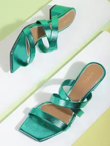 CORSICA Green Solid Block Heels with Glossy Finish
