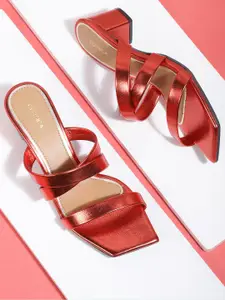 CORSICA Red Solid Block Heels with Glossy Finish