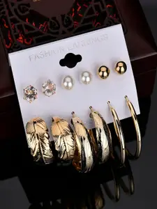YouBella Women Set of 6 Gold-Toned Contemporary Studs Earrings