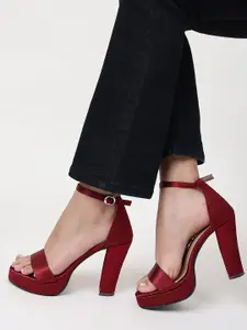 Marc Loire Maroon Block Heel Sandals with Buckles